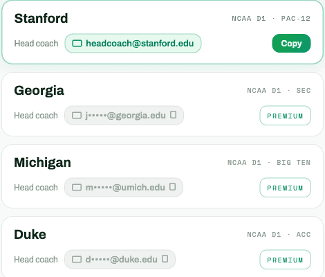 Rows from the college coach directory